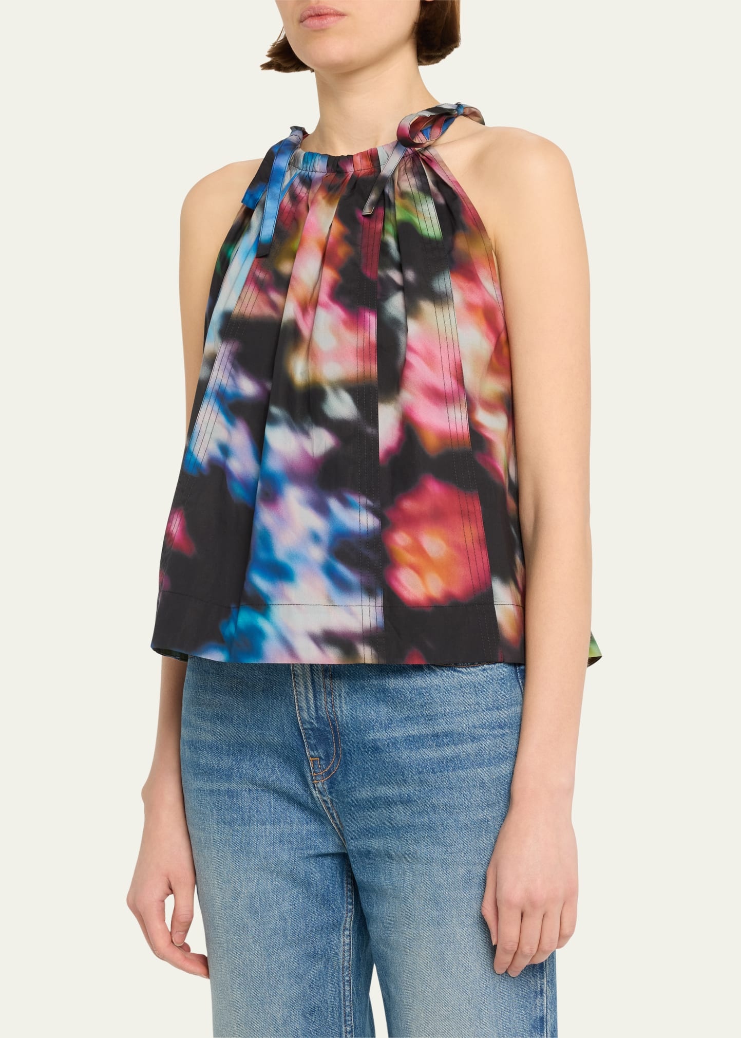 Zoe Printed Cotton Sleeveless Tie-Shoulder Top - 4