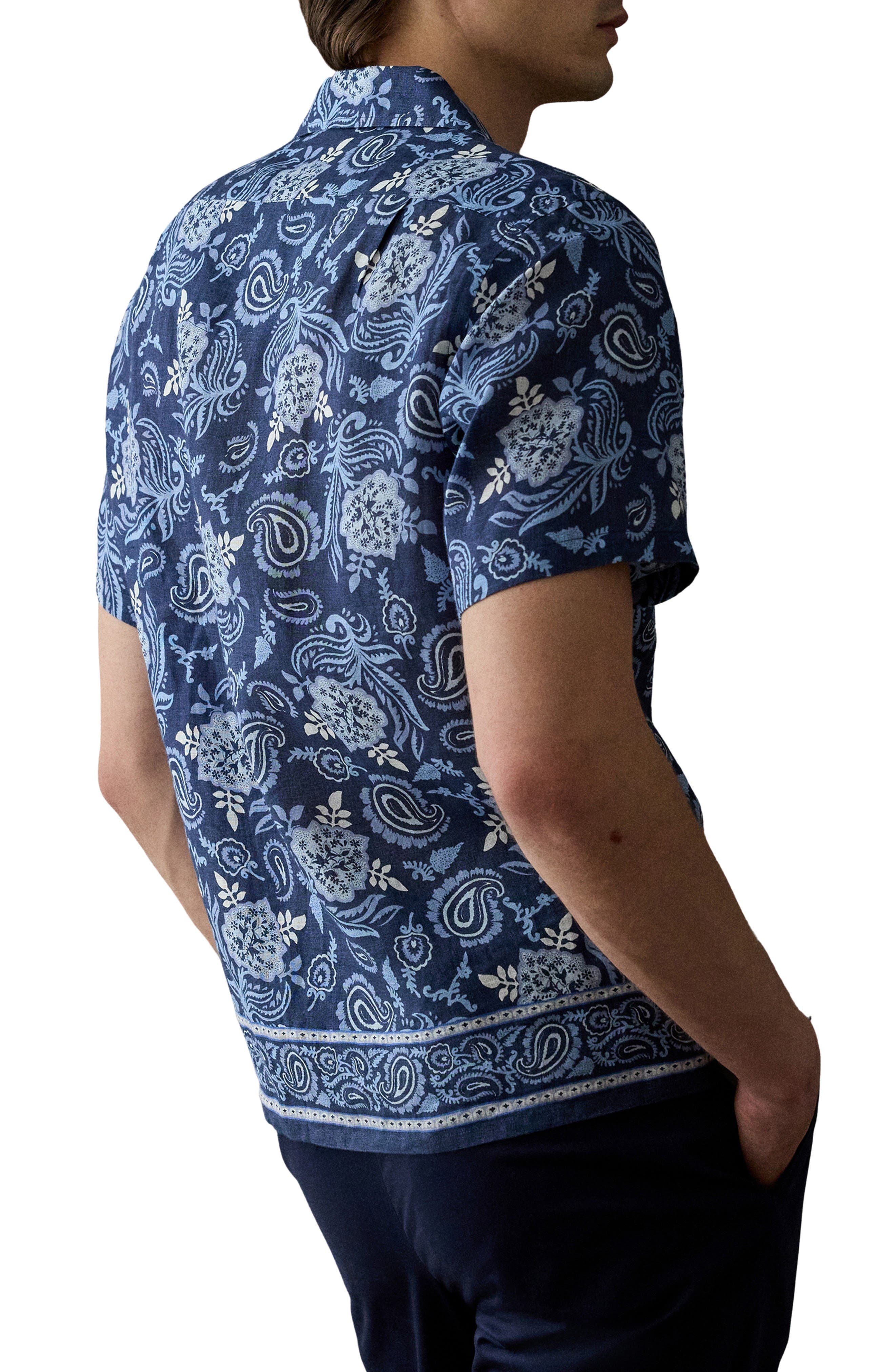 Ralph Lauren Purple Label Maiori Choppa Paisley Print Linen Camp Shirt in Blue Multi at Nordstrom - 2