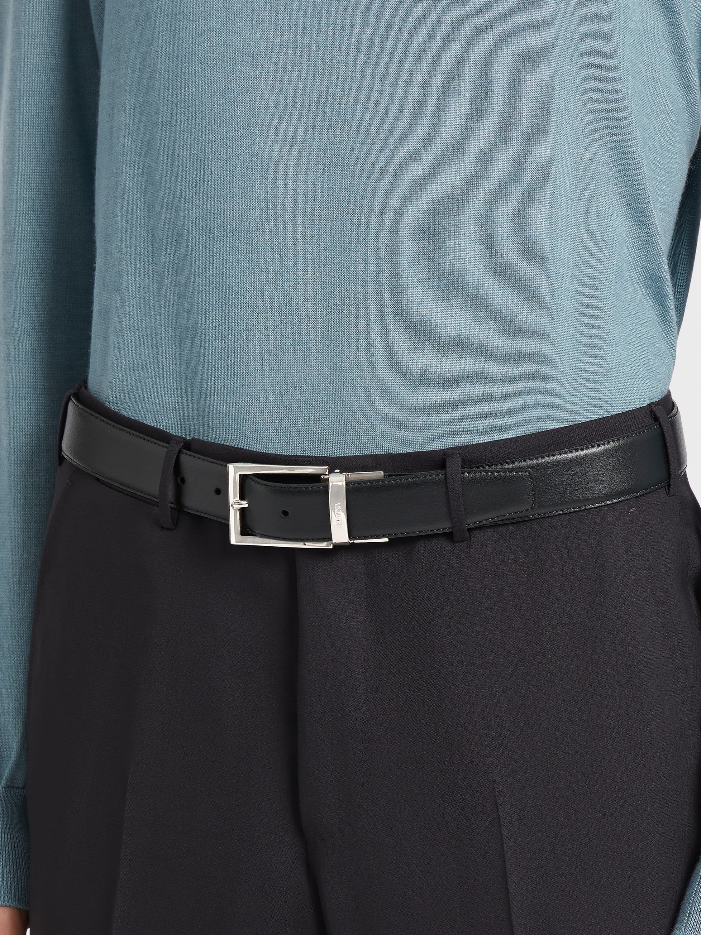 BLACK AND DARK BROWN REVERSIBLE LEATHER BELT - 3