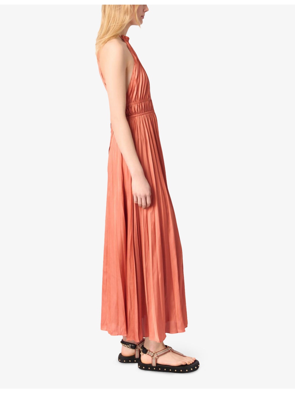 Halter-Neck Pleated Woven Midi Dress - 3