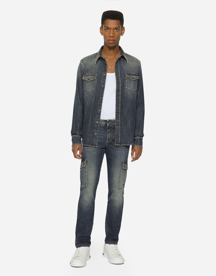 Blue wash skinny stretch cargo jeans - 2