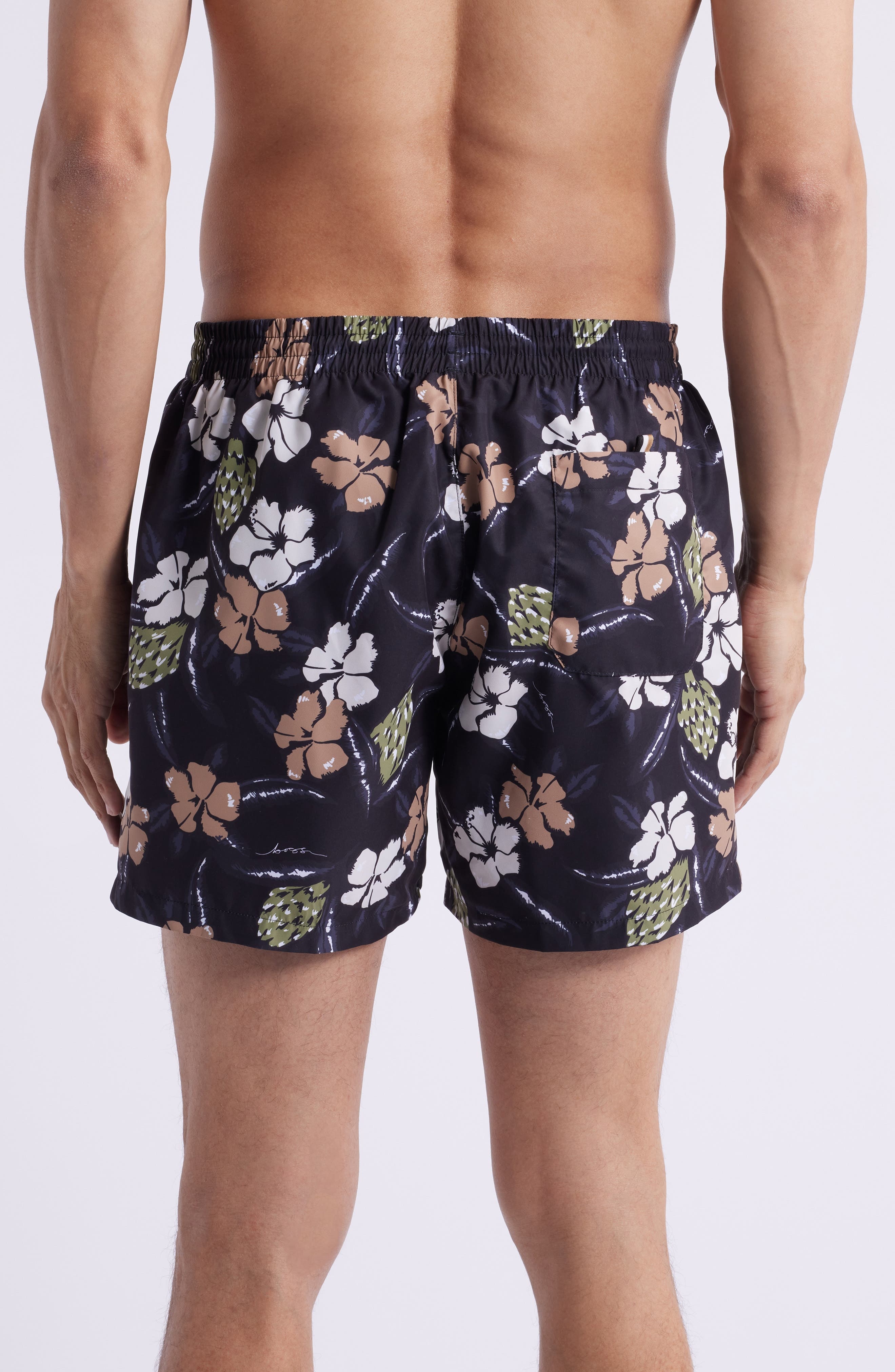 BOSS Piranha Floral Swim Trunks in Black at Nordstrom - 2