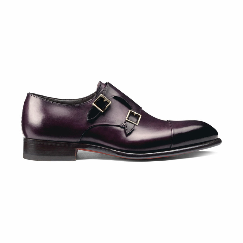 Santoni Men's purple leather double-buckle shoe outlook