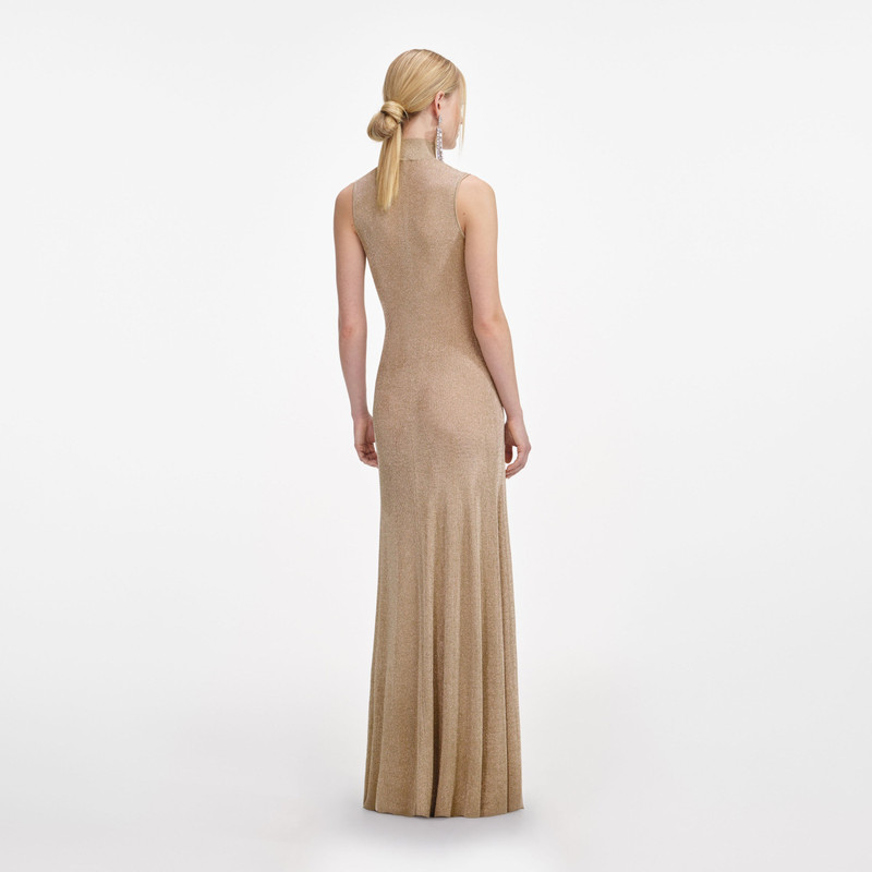 self-portrait Gold Lurex Knit Maxi Dress outlook