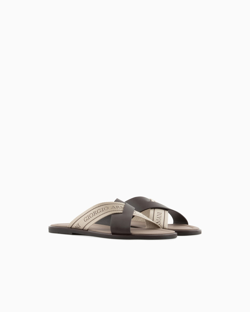 Leather cross sandals with two-toned tape 2