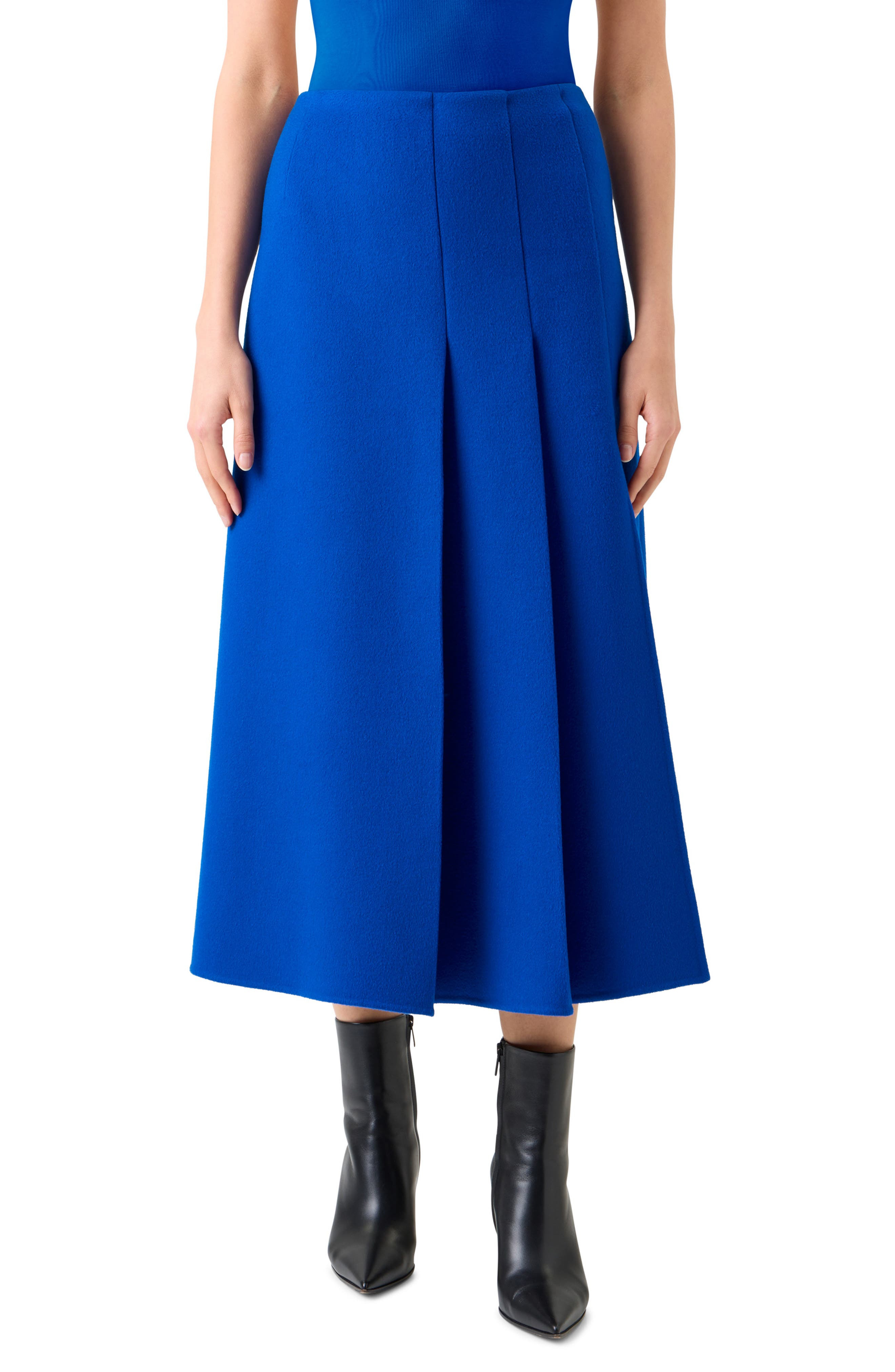 Akris Pleated Virgin Wool Flannel Midi Skirt in Royal Blue at Nordstrom - 1