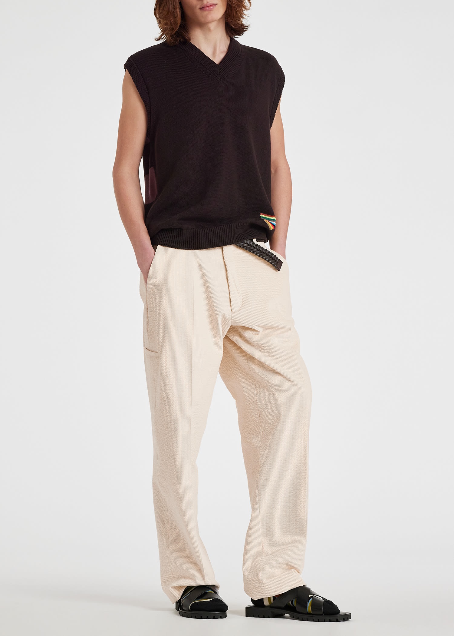 Knitted Cotton Panelled Vest - 3