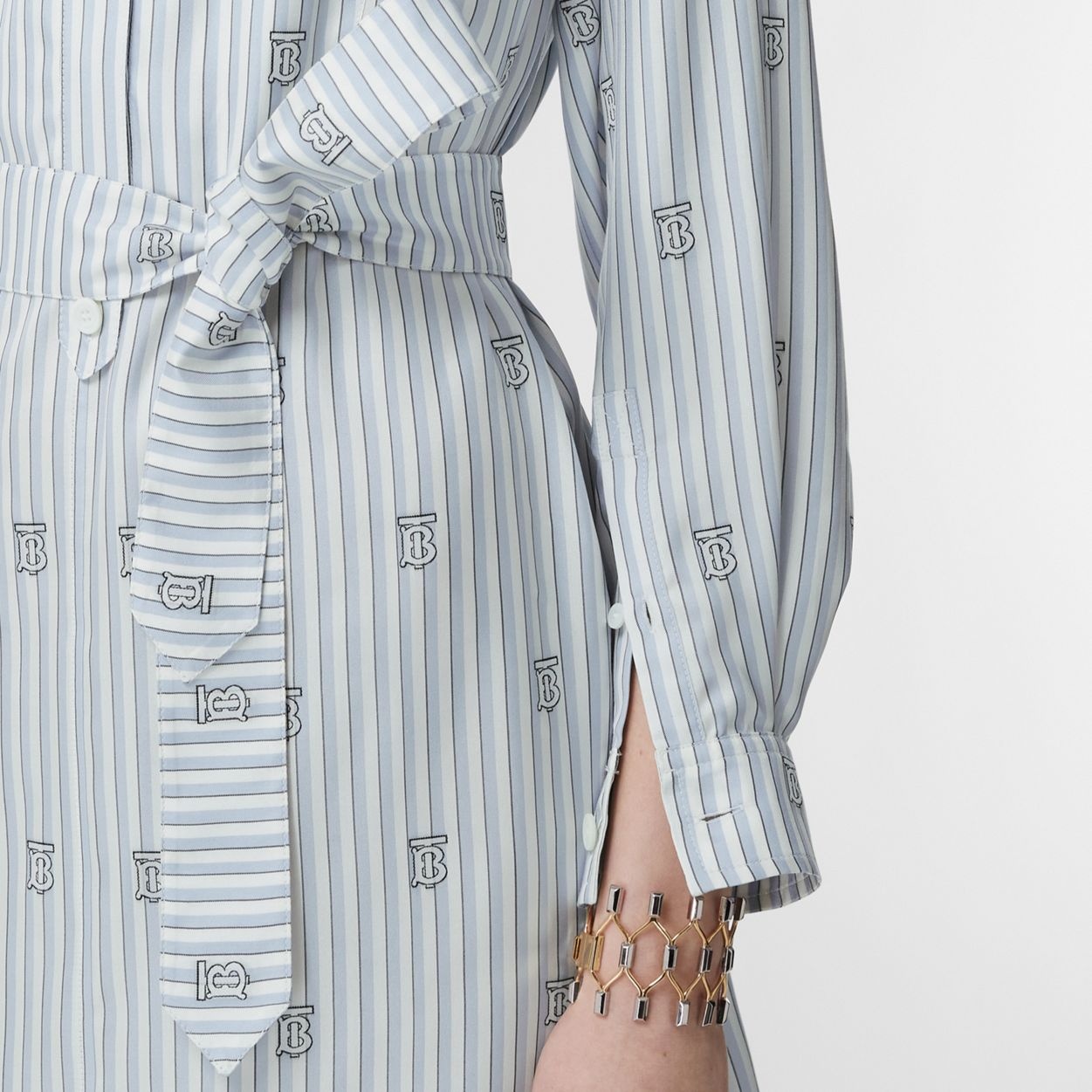 Monogram and Stripe Silk Blend Shirt Dress - 5