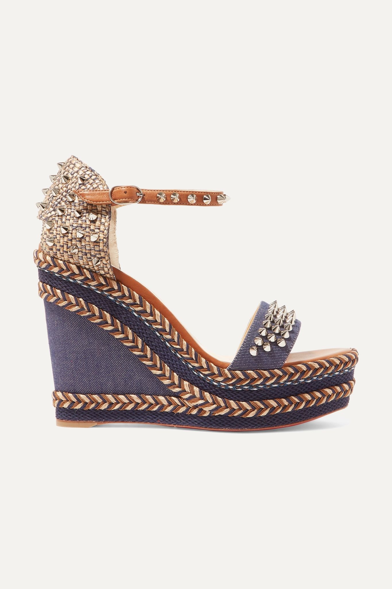 Madmonica 110 spiked denim and leather espadrille wedge sandals - 1