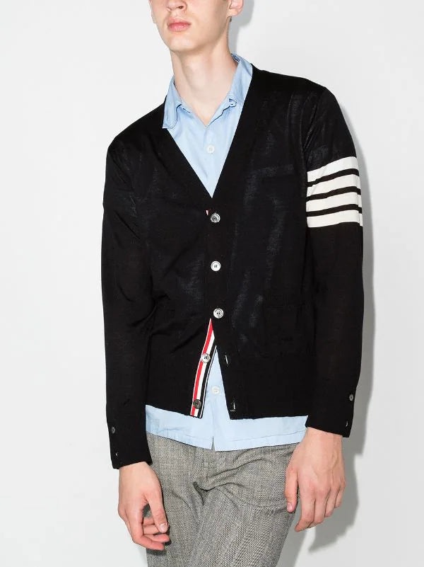 THOM BROWNE Men Classic V-Neck Cardigan In Sustainable Fine Merino Wool - 1