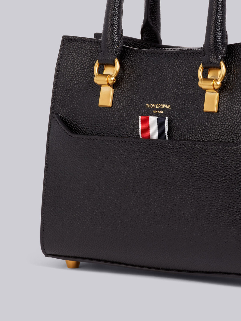 Thom Browne Black Pebbled Calfskin Mini Duet Tote Bag outlook