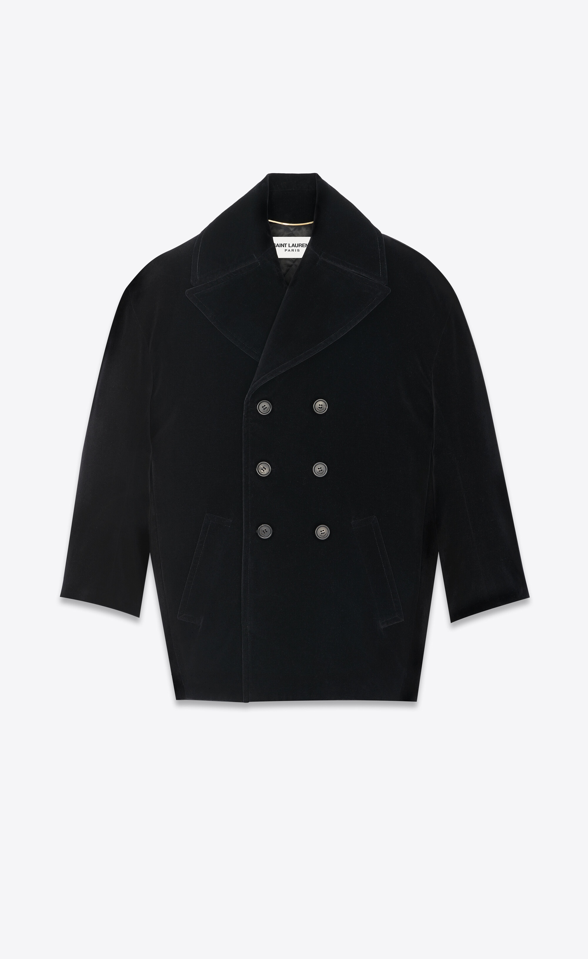 ysl oversized peacoat in cotton velvet - 2
