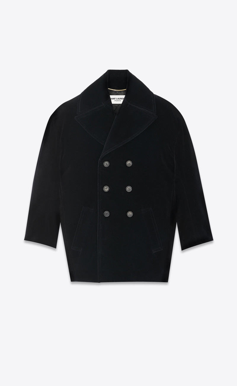 SAINT LAURENT ysl oversized peacoat in cotton velvet outlook