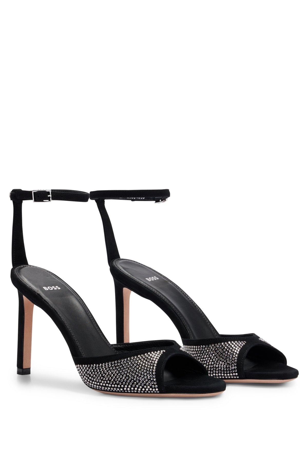 SUEDE SANDALS WITH CRYSTAL STUDS AND BUCKLE - 2