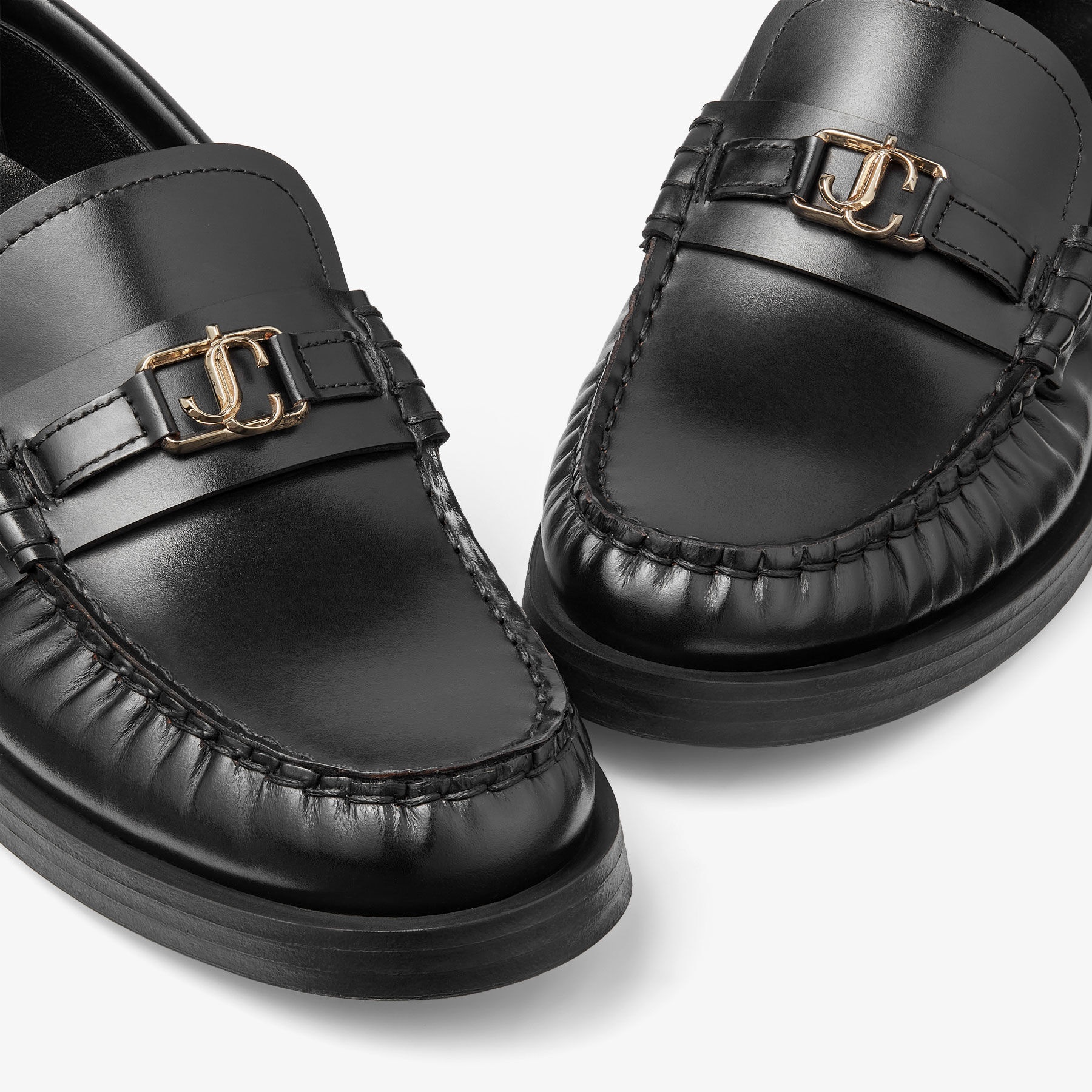 Addie/JC
Black Box Calf Leather Flat Loafers with JC Emblem - 3