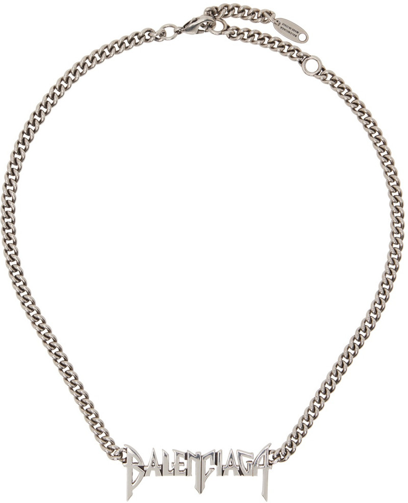 BALENCIAGA Gunmetal Typo Metal Necklace outlook