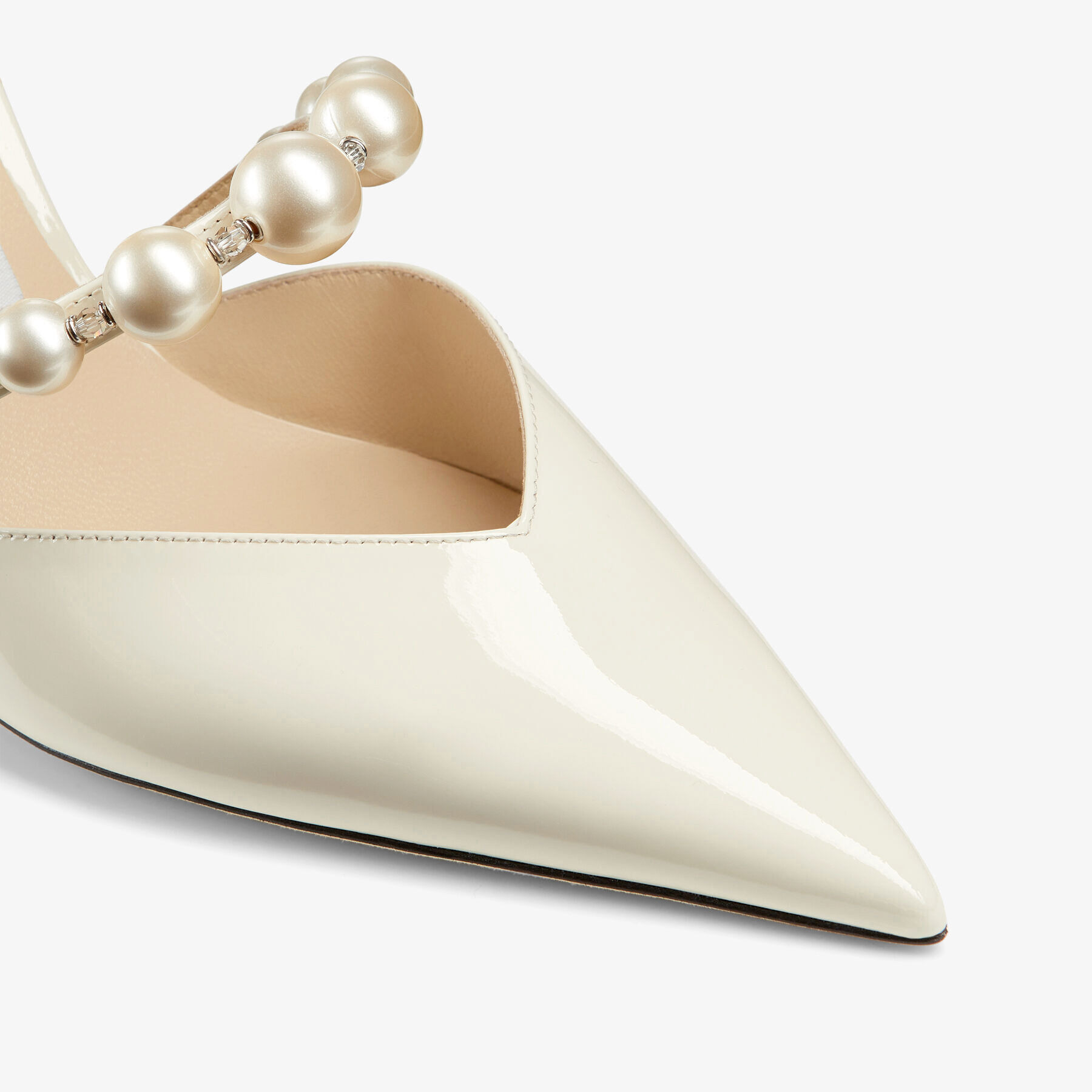 Aurelie 85
Latte Patent Leather Pointed Pumps with Pearl Embellishment - 3