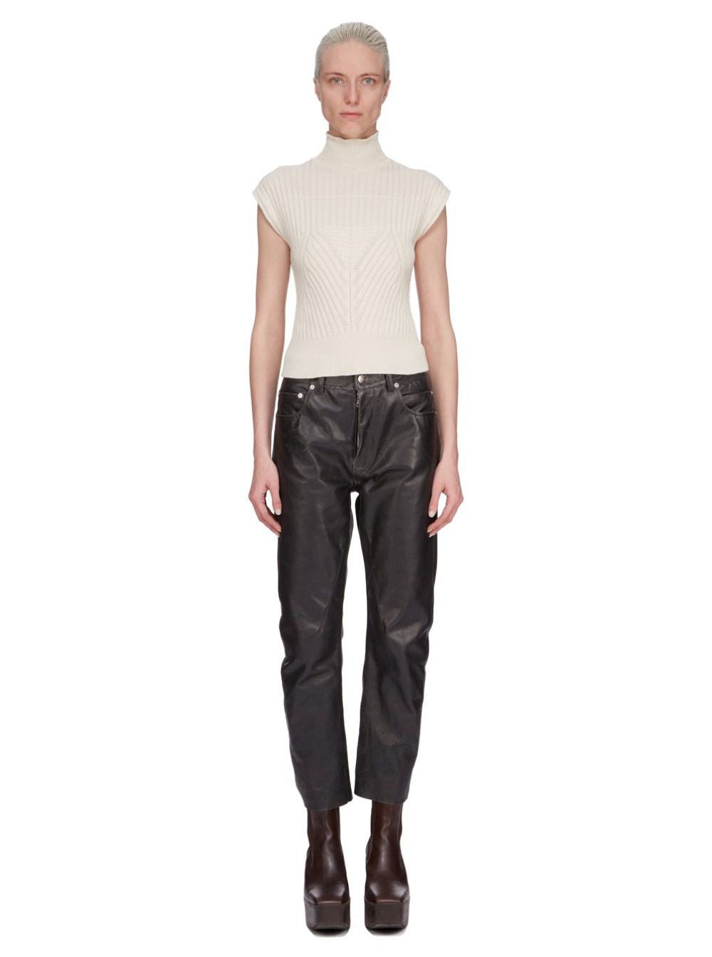 Rick Owens Women White Sleeveless Top With High-Neck In Virgin Wool Woman - 4