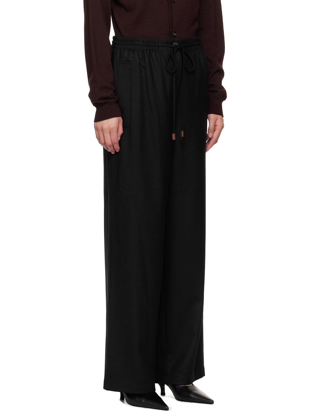 Navy Drawstring Easy Wool Trousers - 2