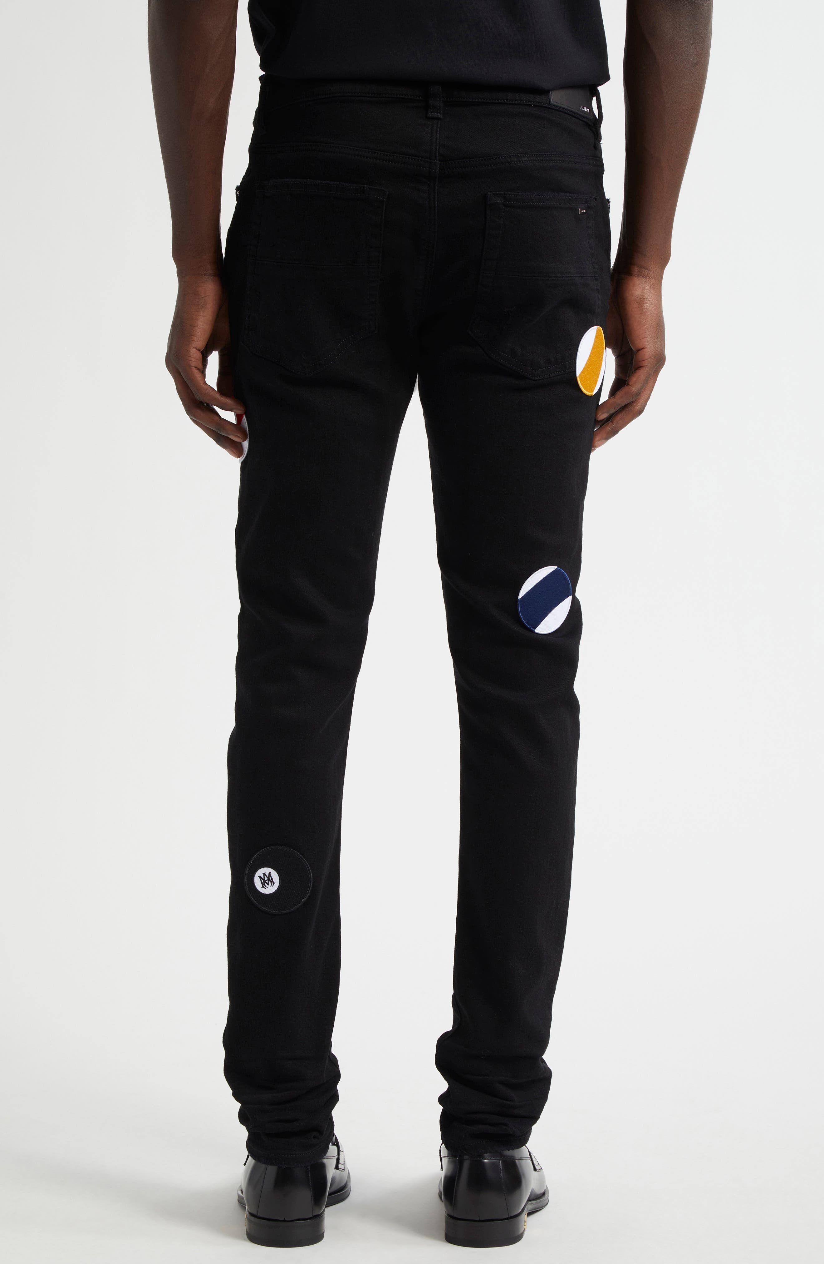 AMIRI Pool Ball Patch Skinny Jeans in Black at Nordstrom - 3