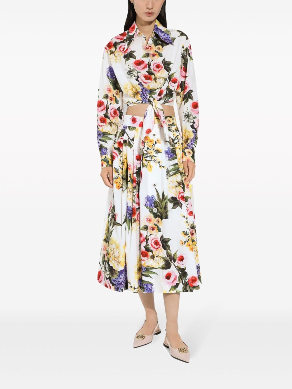 floral-print cotton cropped shirt - 3
