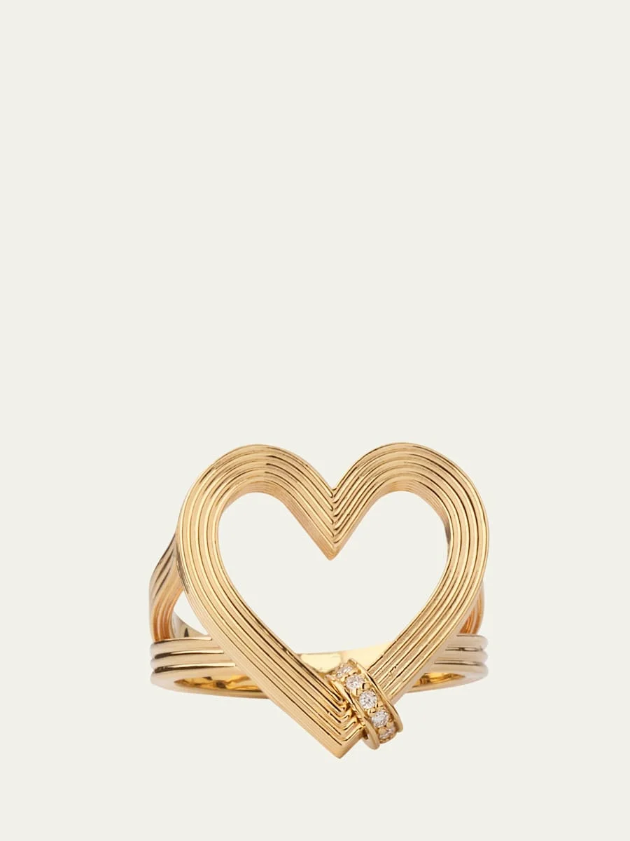 Fluted Heart Diamond Rondelle Ring - 1