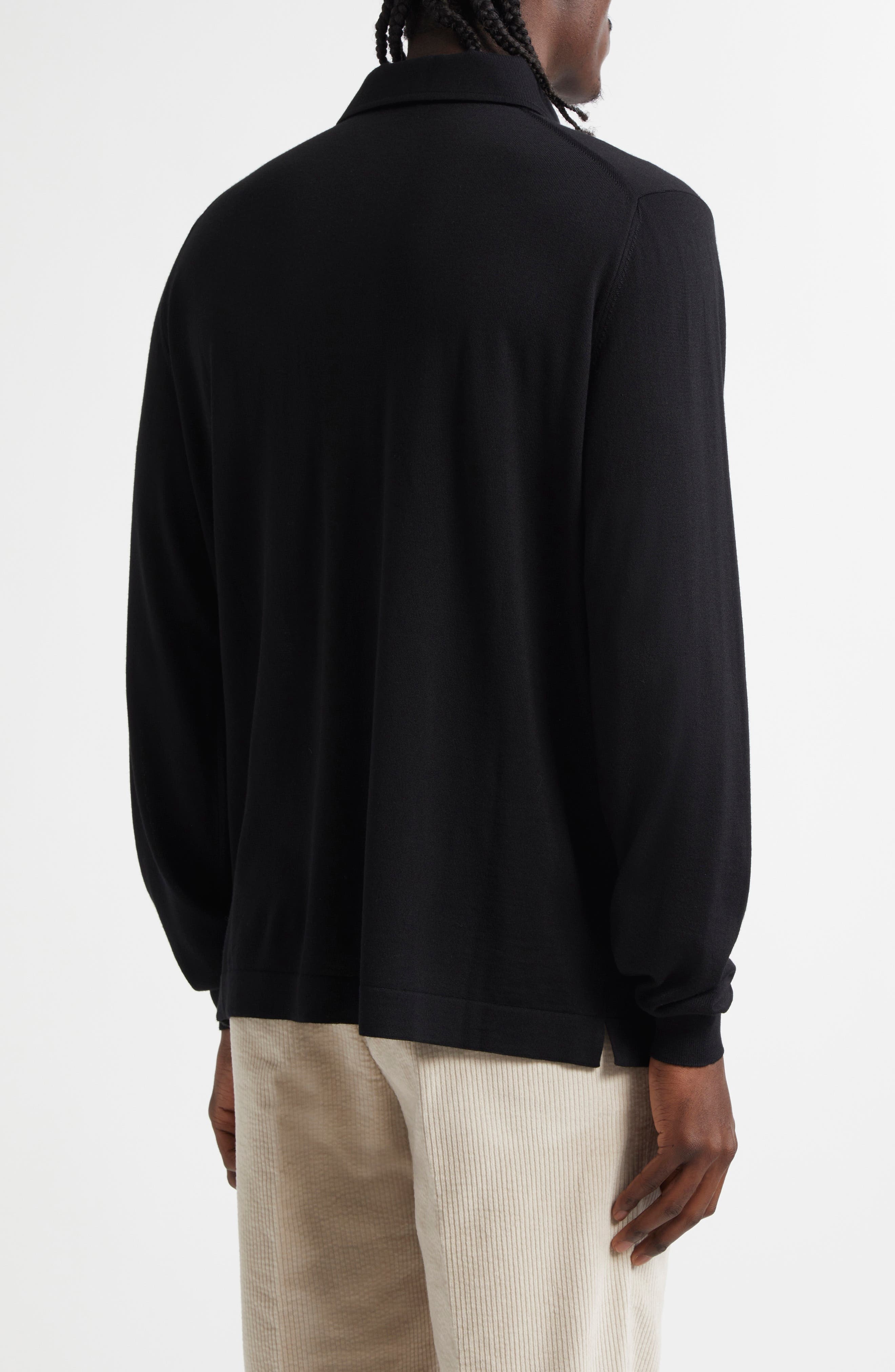 Thom Sweeney Extrafine Virgin Merino Wool Polo Sweater in Black at Nordstrom - 2