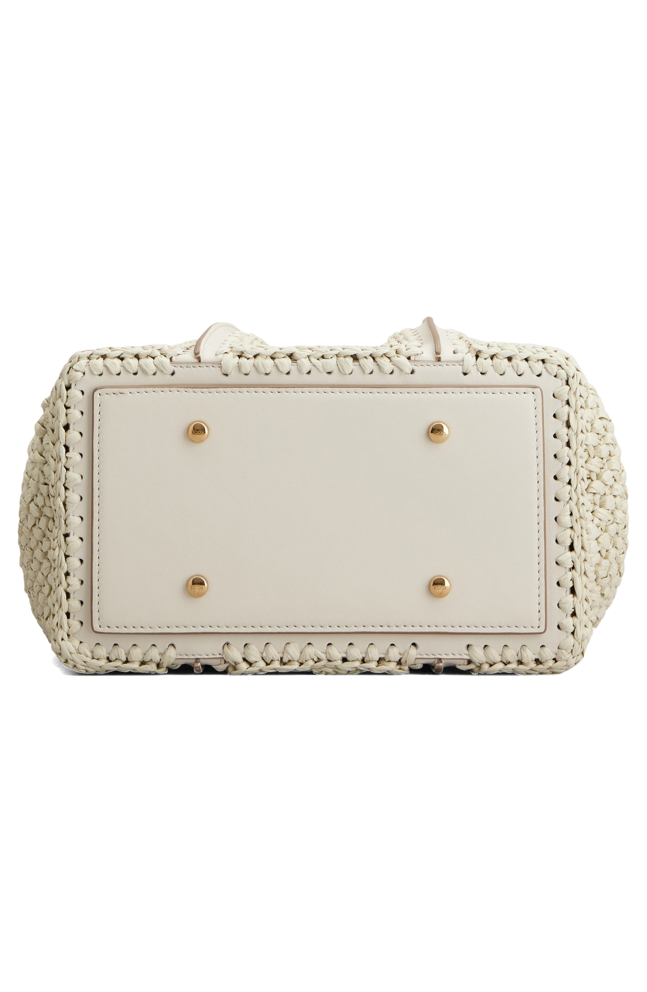 Tod's Mini T Timeless Crochet Raffia & Leather Shopping Bag in Mastice/Bianco Calce at Nordstrom - 4