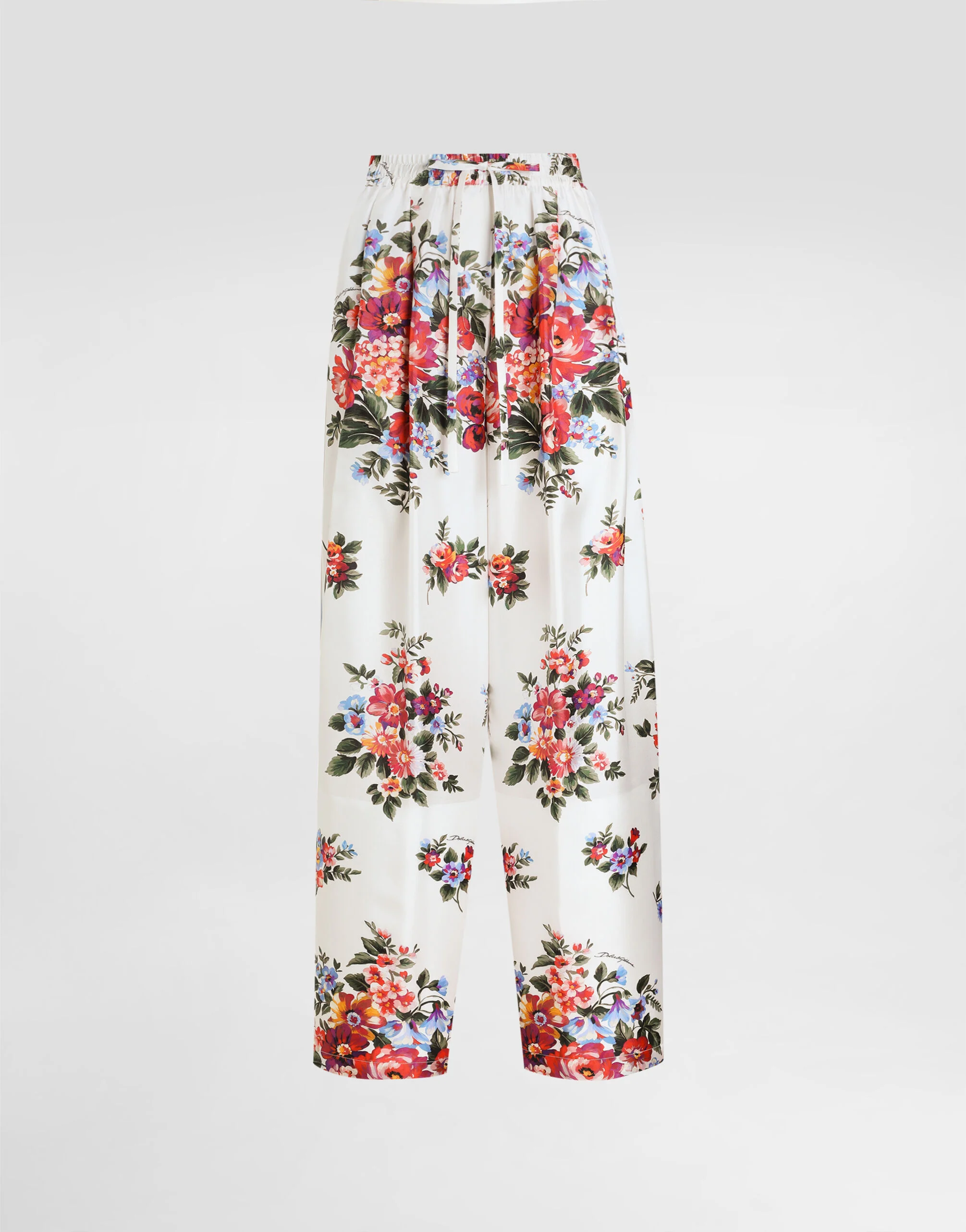 Flower bouquet-print twill trousers - 1