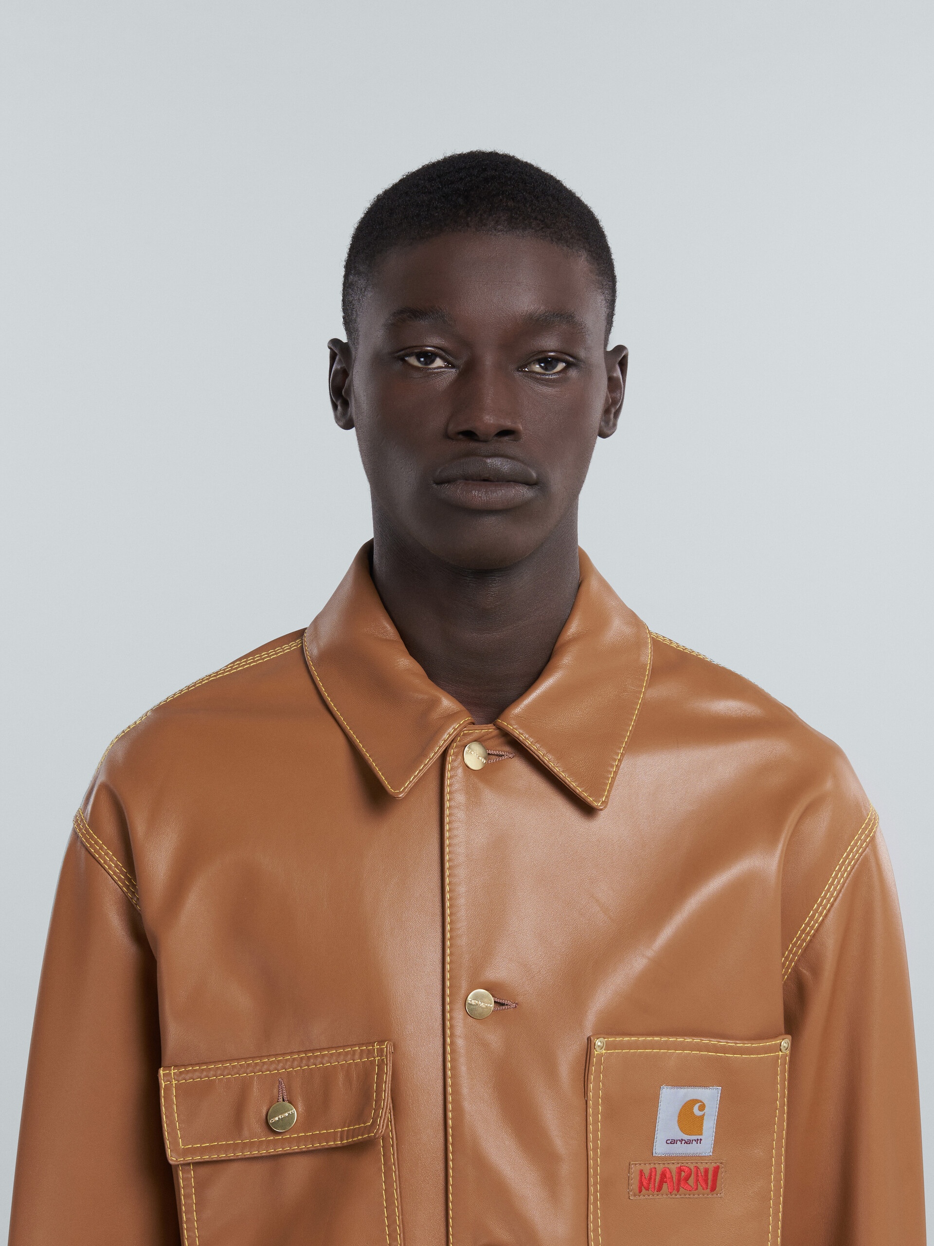 MARNI X CARHARTT WIP - BROWN LEATHER JACKET - 4