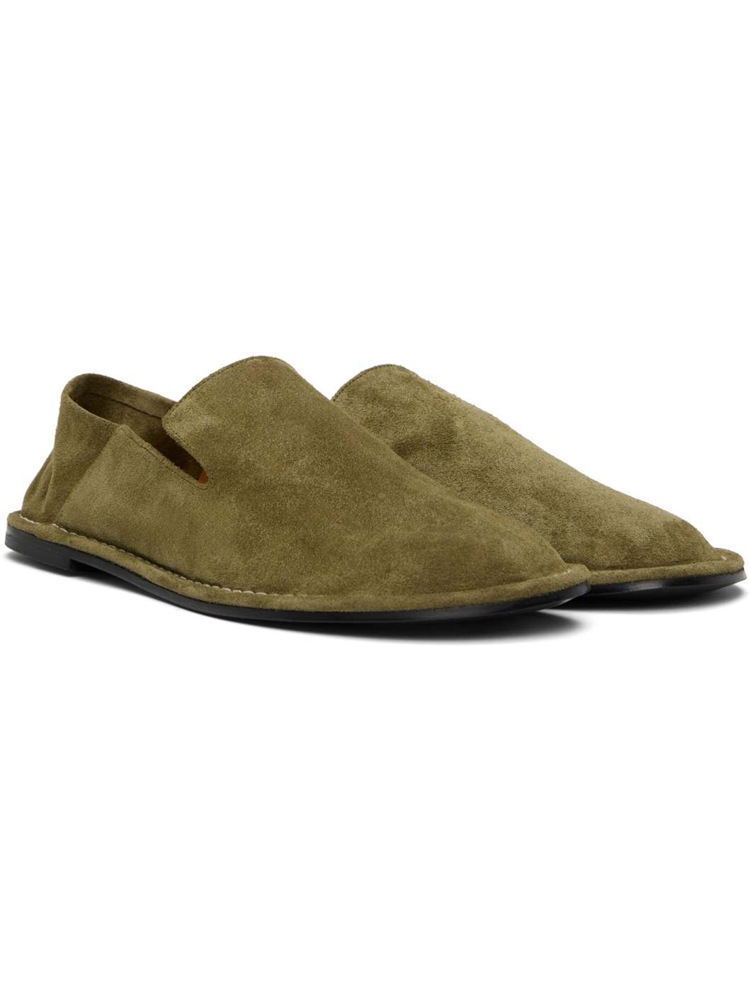 Khaki Leather Midi Slippers - 4