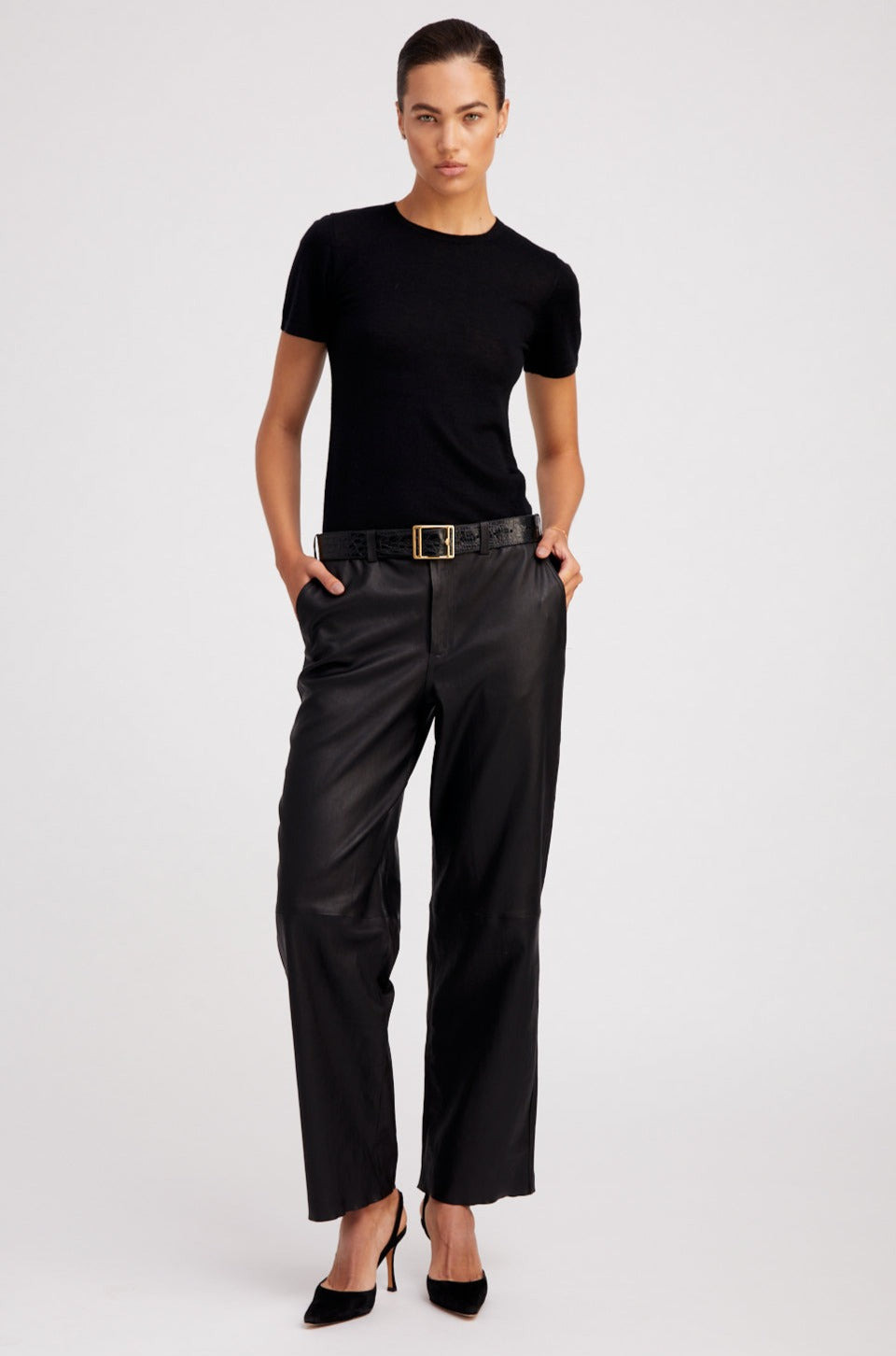 BLACK LEATHER RELAXED TROUSERS - 2
