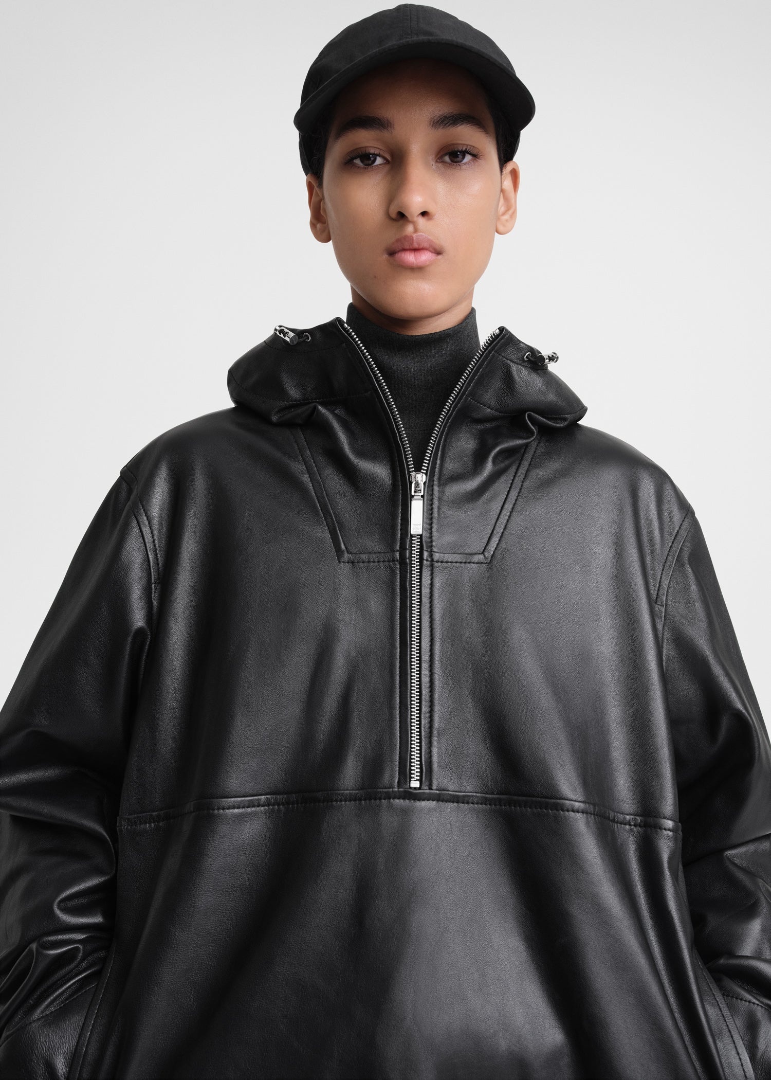 Half-zip leather anorak black - 3