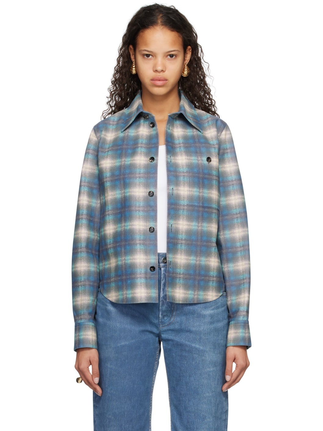 Blue Printed Leather Shirt - 1