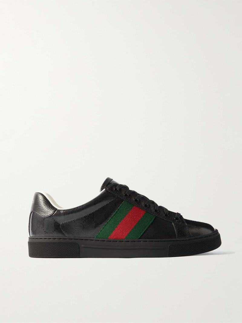 Webbing- and Leather-Trimmed Monogrammed Coated-Canvas Sneakers - 1