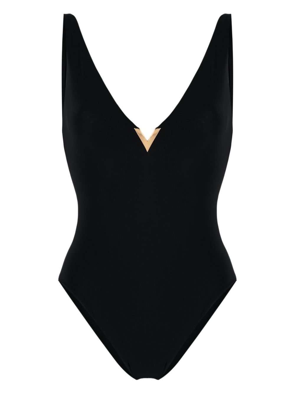 logo-plaque V-neck swimsuit - 1