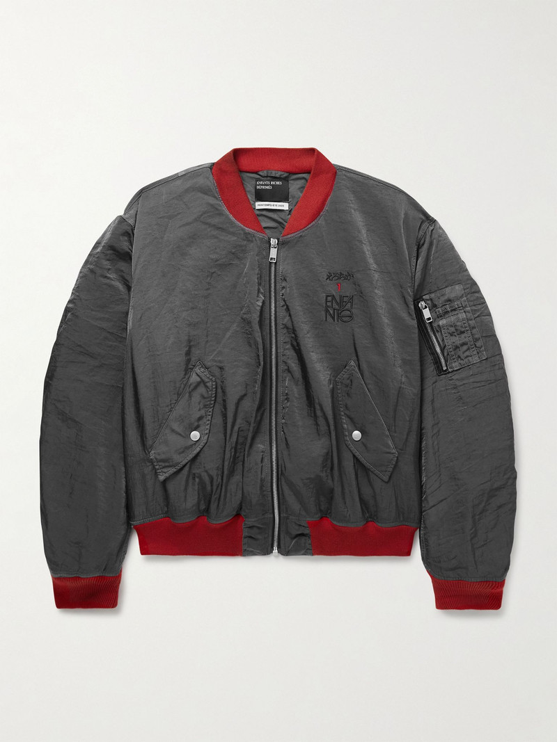 Logo-Embroidered Padded Crinkled-Shell Bomber Jacket Gray 1