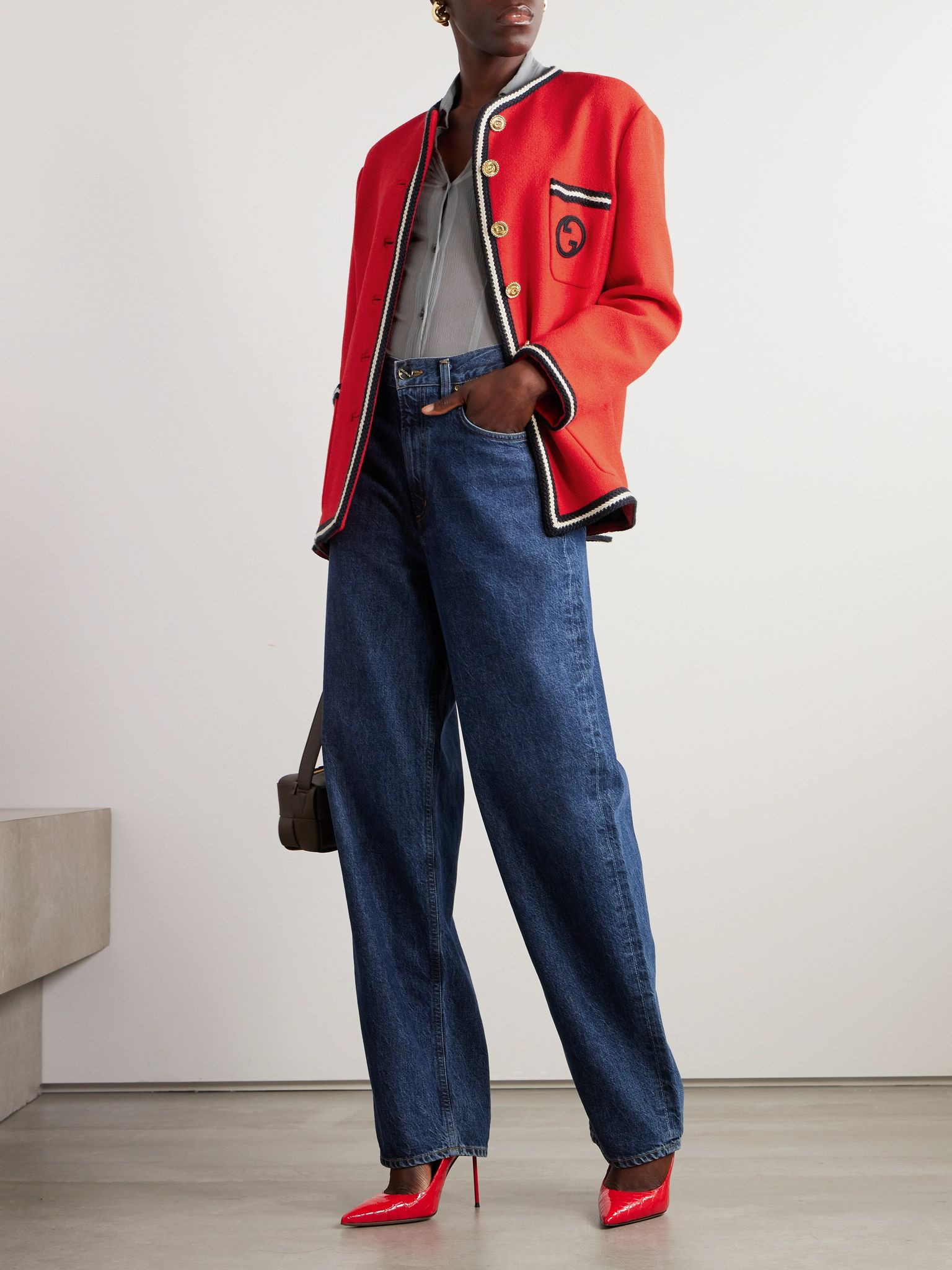 Striped wool-blend tweed jacket Red - 2