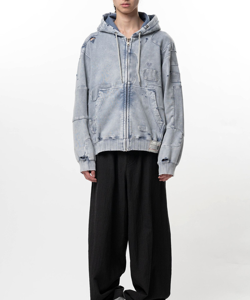 Maison MIHARAYASUHIRO Bleached Repair Zip-Up Hoodie outlook