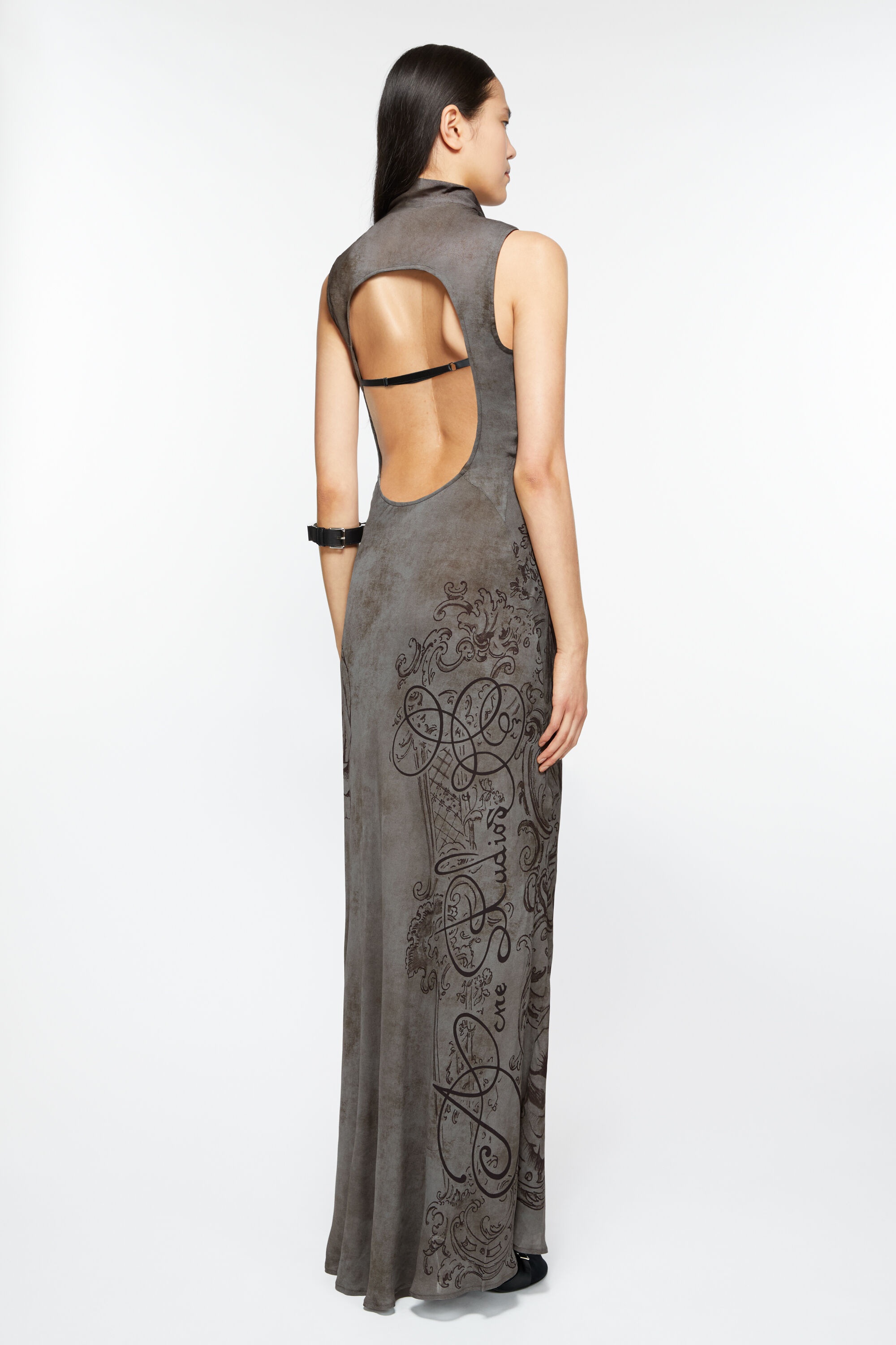 Printed mesh dress - Mud grey - 3