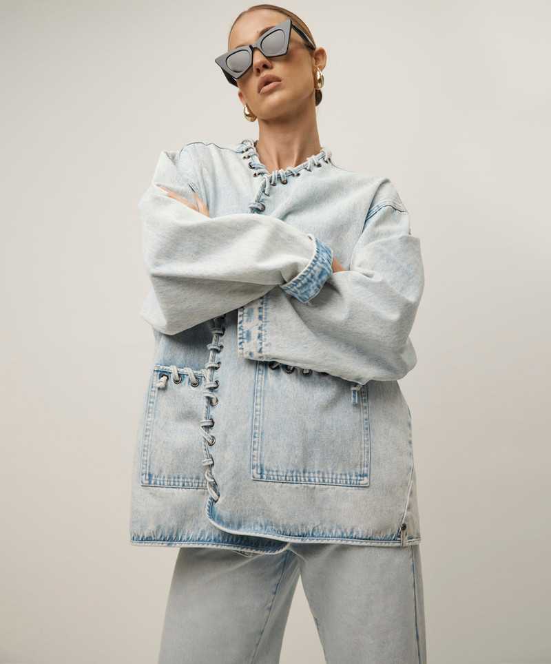 Ringleader Threaded Oversized Denim Jacket - Beach Blue 12