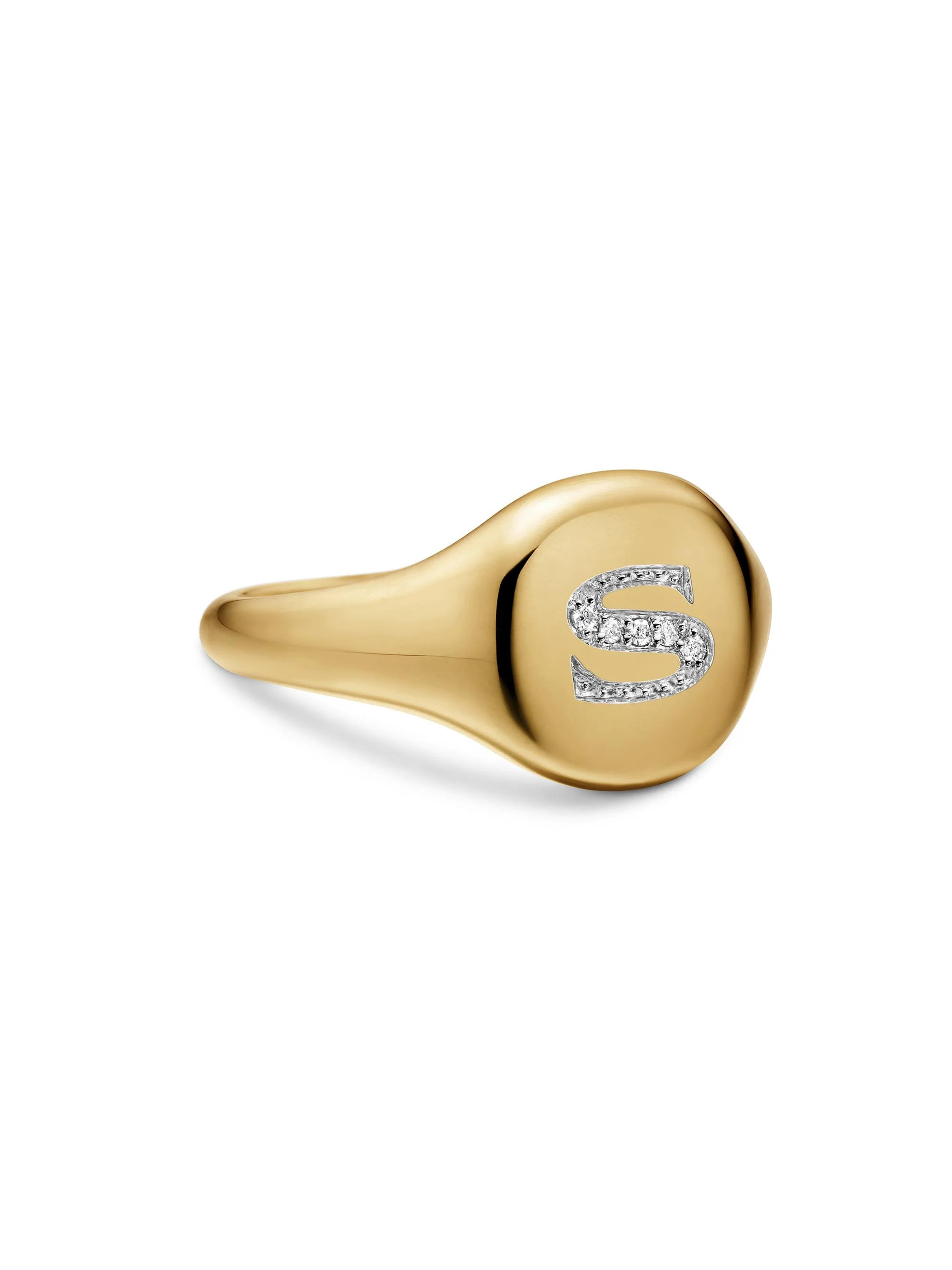 Women's DY Initial Pinky Ring in 18K Yellow Gold - S Letter - 1