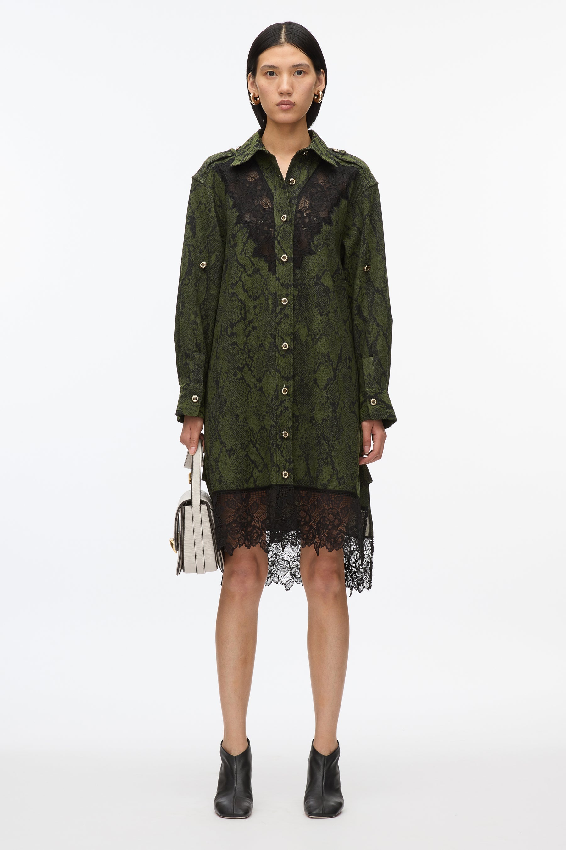 Strech Snake Shirt Dress with Lace Inlay - 2