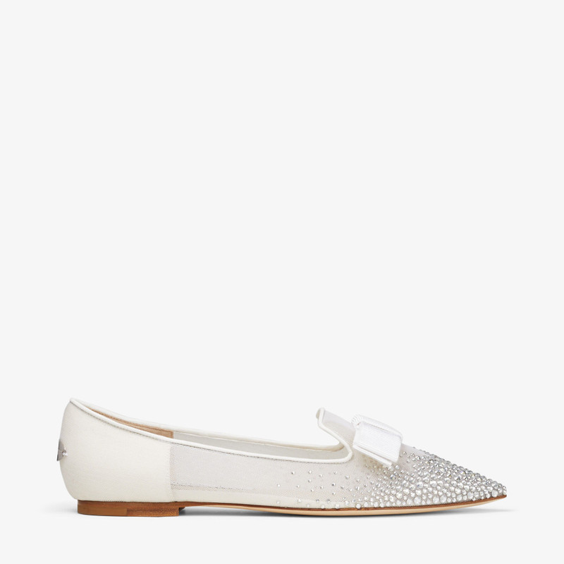 Gala White Mesh Pointed-Toe Flats with Degrade Crystals - 1