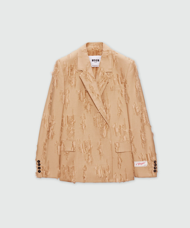 Beige double-breasted frayed fil coupe jacket. 1
