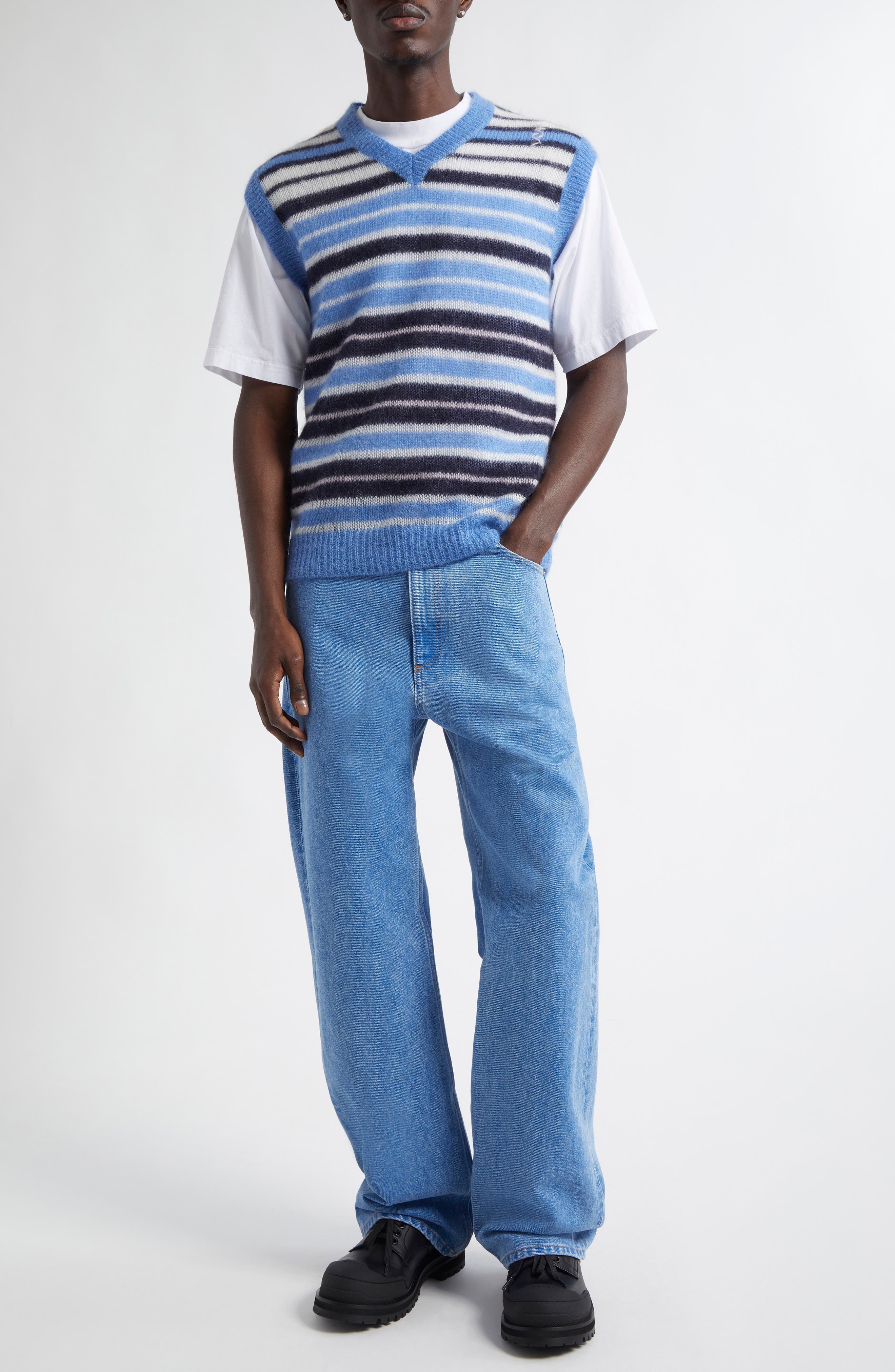 Marni Stripe Brushed Mohair Blend Sweater Vest in Blue Lilac at Nordstrom - 2