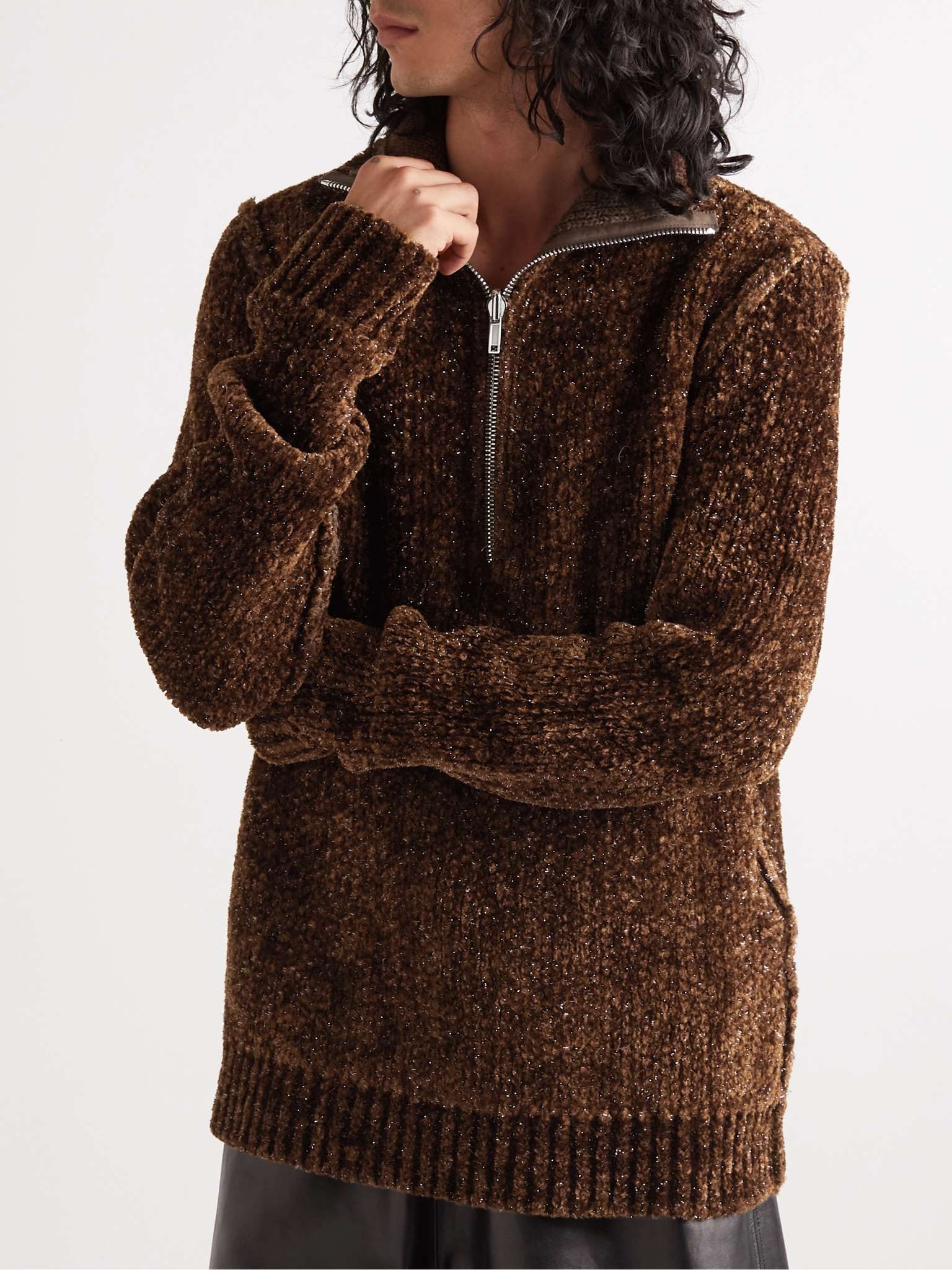 Metallic Ribbed-Knit Half-Zip Sweater - 6