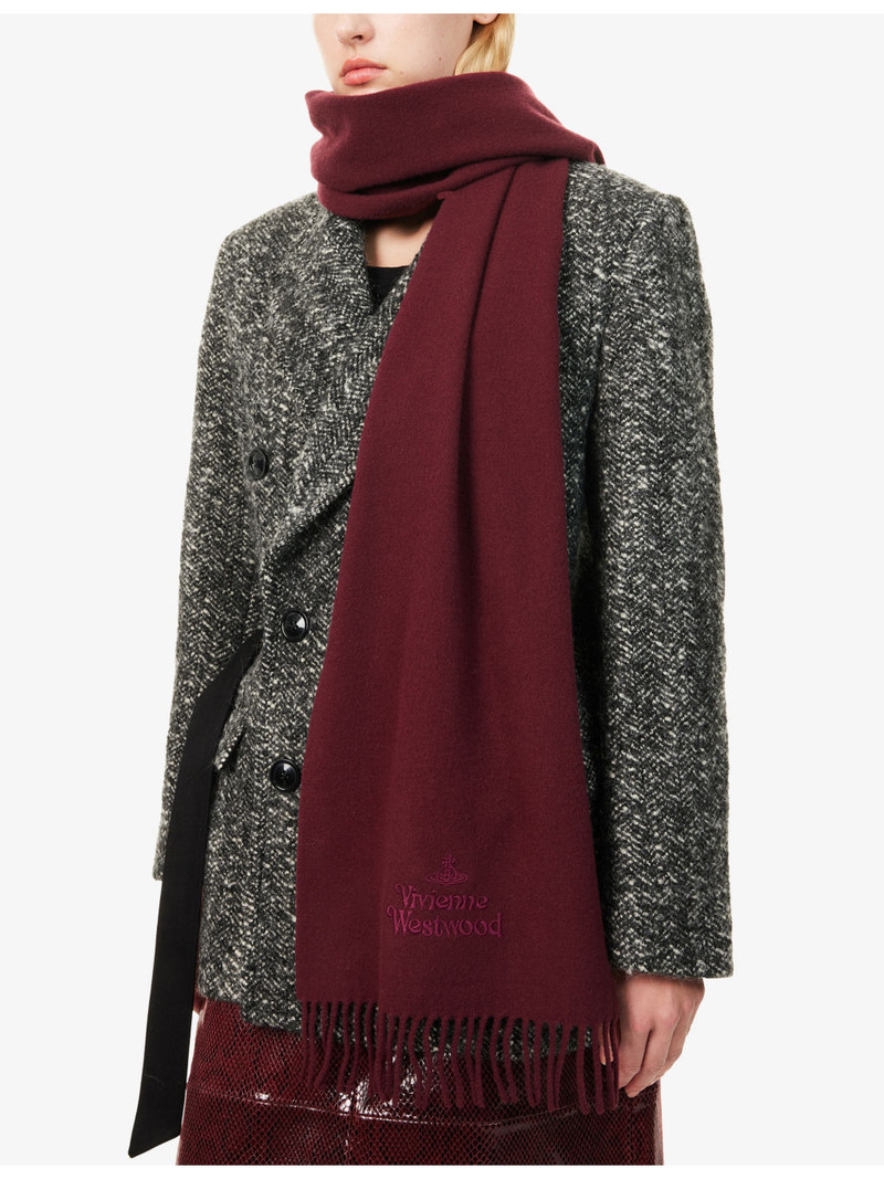 Vivienne Westwood Brand-Embroidered Fringed Wool Scarf outlook