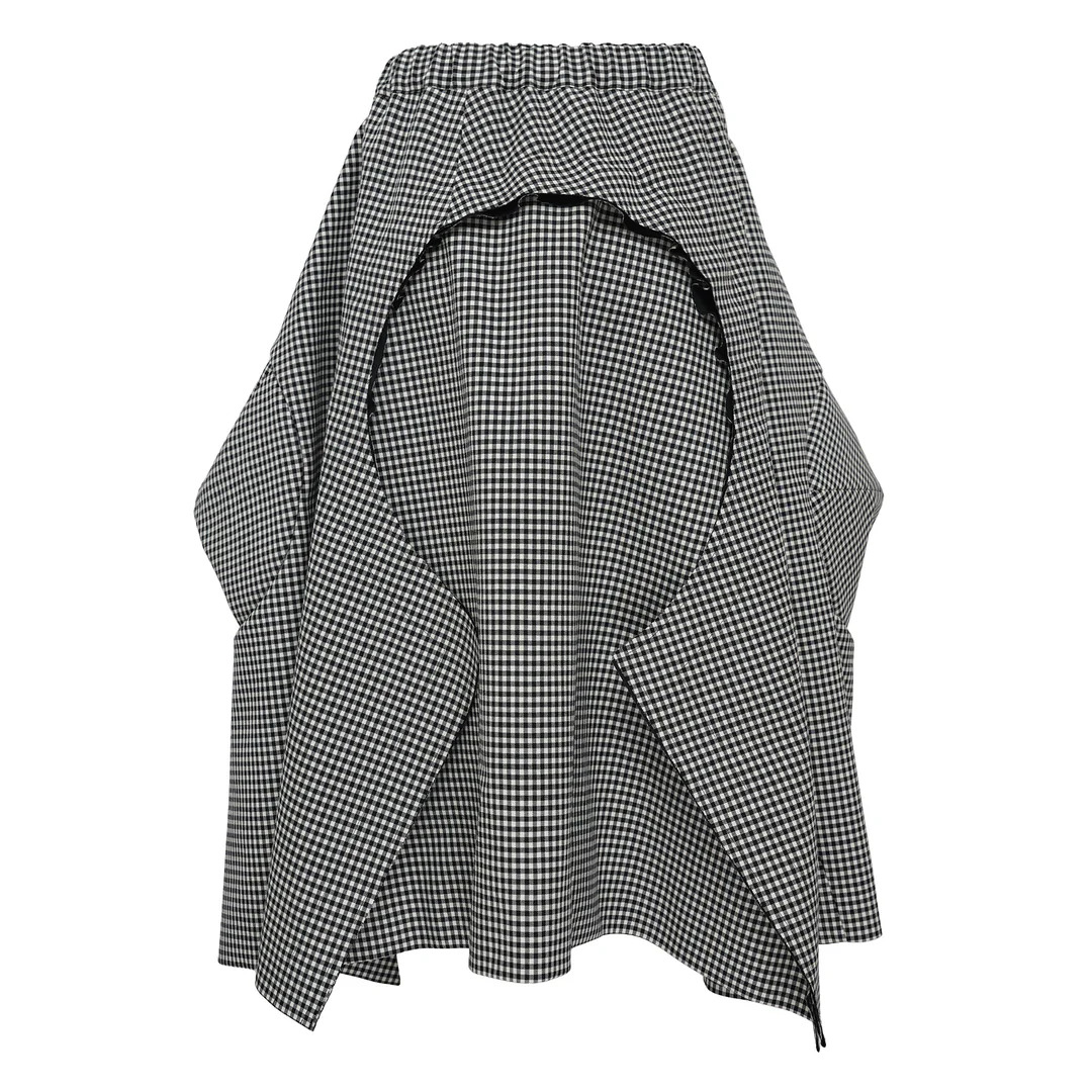 Wool Gabardine Gingham Check Skirt - 2