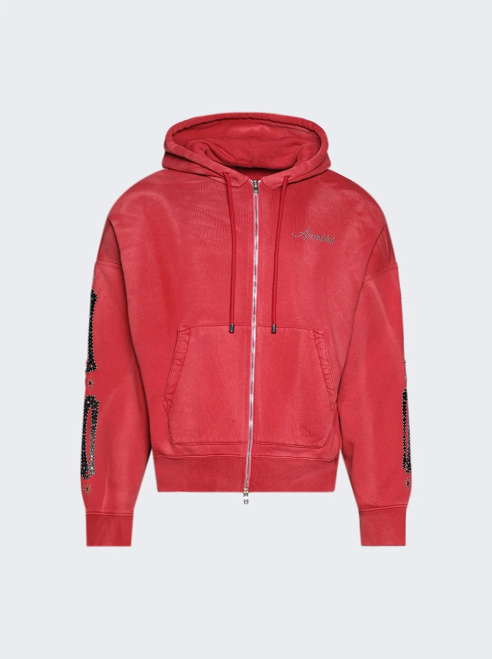 Bones Studded Zip Hoodie Red Rose - 1